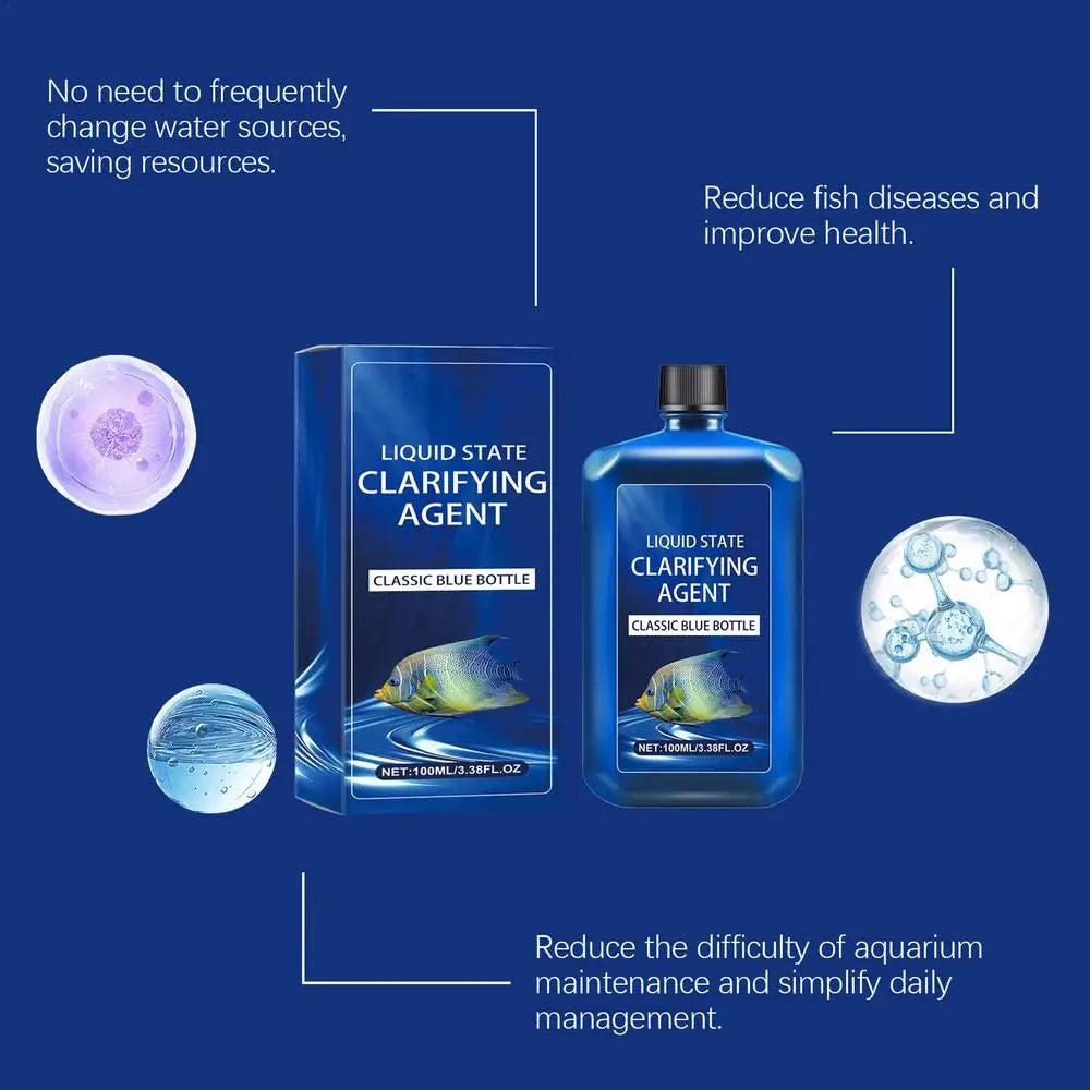Fish Tank Clarifier Solution 100ml Purify Aquarium Water Clarifier Liquid Solution Improves Water Clarity Freshwater Purifier