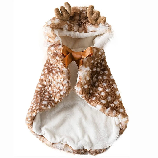 Pet Christmas Costume Puppy Xmas Cloak Cats Dogs Santa Cape with Elk Hat Pet Party Cosplay Dress for Small to Medium Sized Dogs