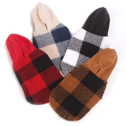 Plaid Dog Hoodie Christmas Pet Clothes Fleece Sweater with Leash Hole for Small Medium Dogs, Soft Winter Warm Dog Sweatshirt