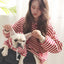 autumn winter fleece pet clothes dog hooded pet parent-child clothing stripe French Teddy small dog cat clothing