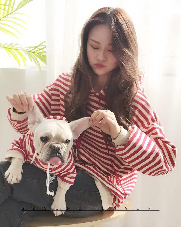autumn winter fleece pet clothes dog hooded pet parent-child clothing stripe French Teddy small dog cat clothing