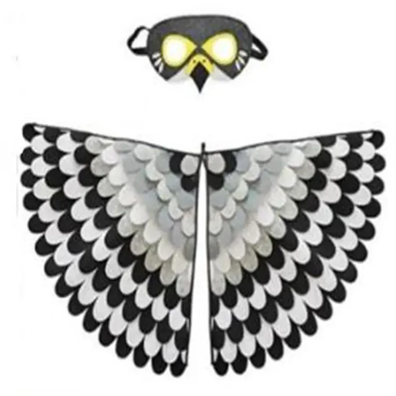Kids Cosplay Costume Stage Performance Owl Peacock Wings Bird Felt Cape with Mask for Girls Boys Halloween Party Cloak