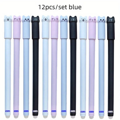 4/8/12pcs Creative Cat Erasable Gel Pens Set 0.5mm Washable Handle Magical Blue/Black Ink Erasable Refills Rod Writing Stationer