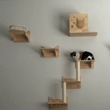 Wall-mounted Cat Climbing Frame Hammock Sisal Four-step Cat Stairs Grab Post Platform Cat Sleeping Activities Indoor Furniture