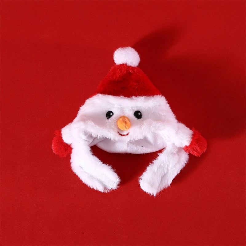 Pet Christmas Hat for Small Dog Cosplay Accessories Soft Plush Cartoon Snowman Cat Head Wear Winter New Year French Bulldog Caps