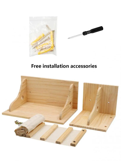 1 Piece Wall Mounted Wooden Cat House Cat Bridge Cat Hammock Hanging Bed with Jumping Platform for Kitten Perch and Rest