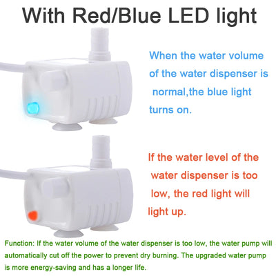 Water Pump LED Light Pet Cat Water Fountain Accessories Replacement Cats Water Dispenser Filter Element Anti-Dry Boil Water Pump
