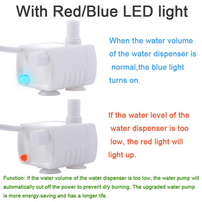 Water Pump LED Light Pet Cat Water Fountain Accessories Replacement Cats Water Dispenser Filter Element Anti-Dry Boil Water Pump