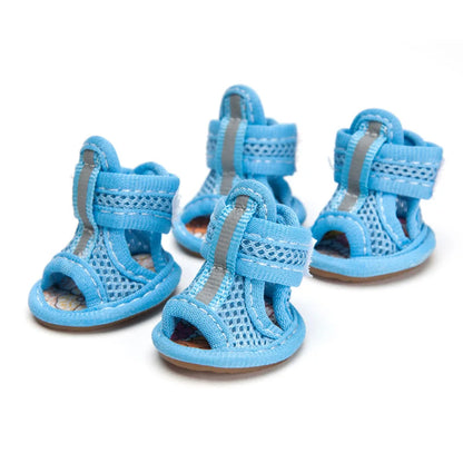 4pcs Small Size Dogs Mesh Sandals Breathable Summer Dog Shoes Safety Reflective Anti-Slip Sneakers for Puppy Teddy Pet Supplies