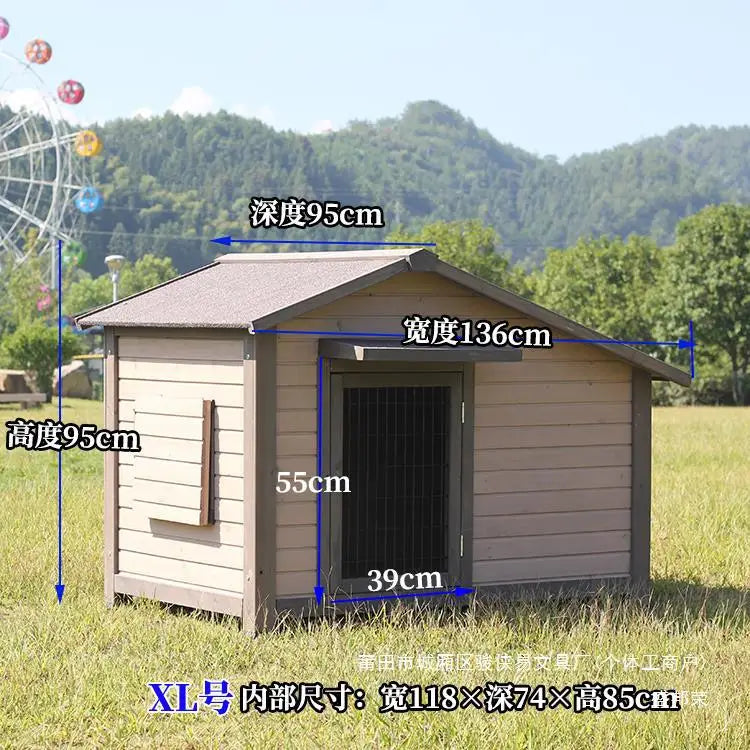 Outdoor dog house  large dog medium courtyard solid wood outdoor  sun protection rain protection villa Tongshen