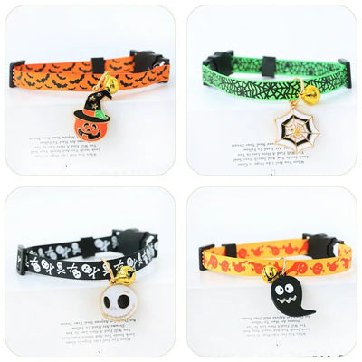 Funny Cosplay Collar Accessories for Dogs Scary Halloween Printing Ghost Pumpkin Pet Neck Wear Ring Bell Cartoon Cat Necklace