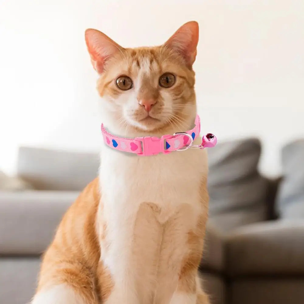 Cat Bell Collar Colorful PVC With Bells Dog Collar Detachable Adjustable Pet Collar Love Heart Printed Comfortable For Cat