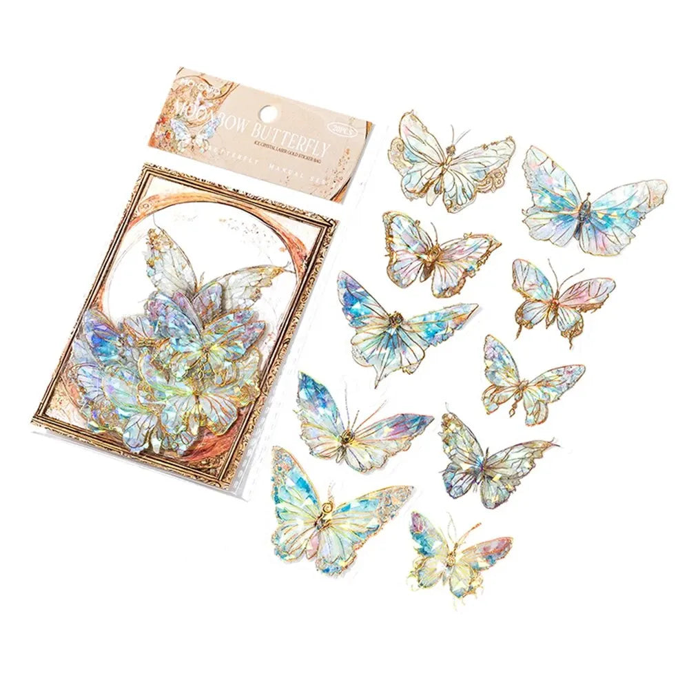 5Style 20pcs/pack INS Butterfly PET Sticker Pack Ice Crystal Laser Gold DIY Handbook Decoration 3D Scrapbook