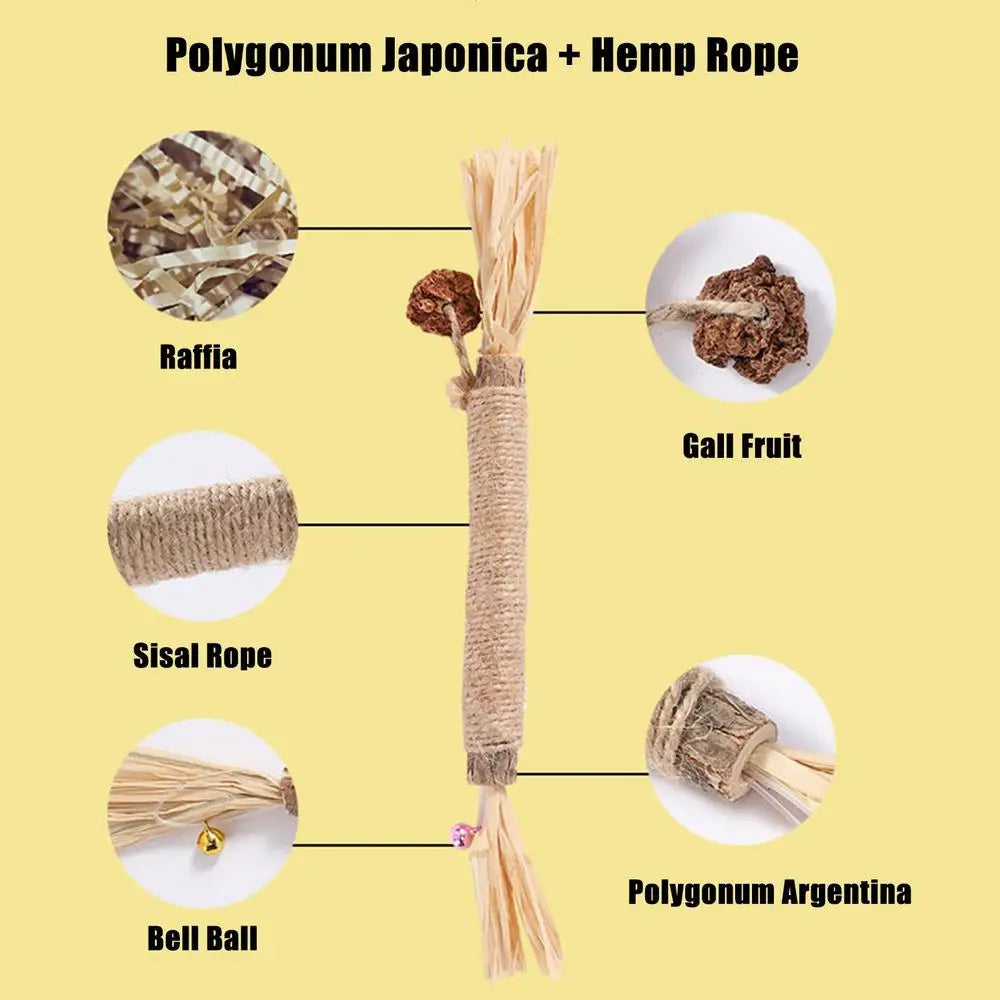 Silvervine Sticks For Cats Catnip Molar Rod With Bell For Indoor Cats Edible Interactive Cat Nip Ball Teethers With Raffia Sisal