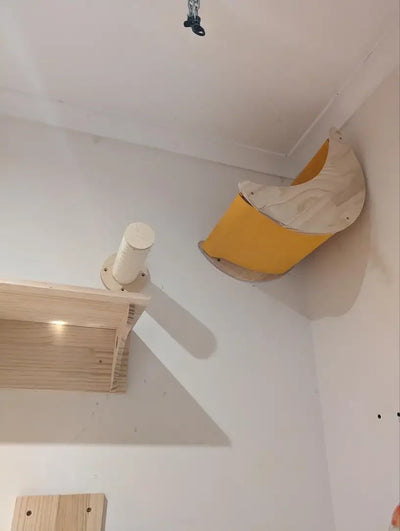 Solid Wood Wall Mounted Cat Tree Wooden Shelves Segment Ladders with Hammock and Cat House Cat Bridge for Kittens Perch Sleeping