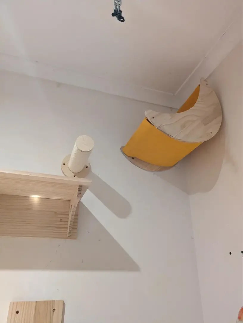 Solid Wood Wall Mounted Cat Tree Wooden Shelves Segment Ladders with Hammock and Cat House Cat Bridge for Kittens Perch Sleeping