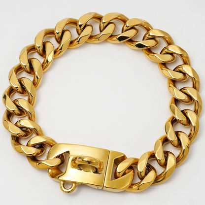 Stainless Steel 23mm Gold Dog Chain Collar Chew Proof Pet Chains Cuban Link Large Dog Collars