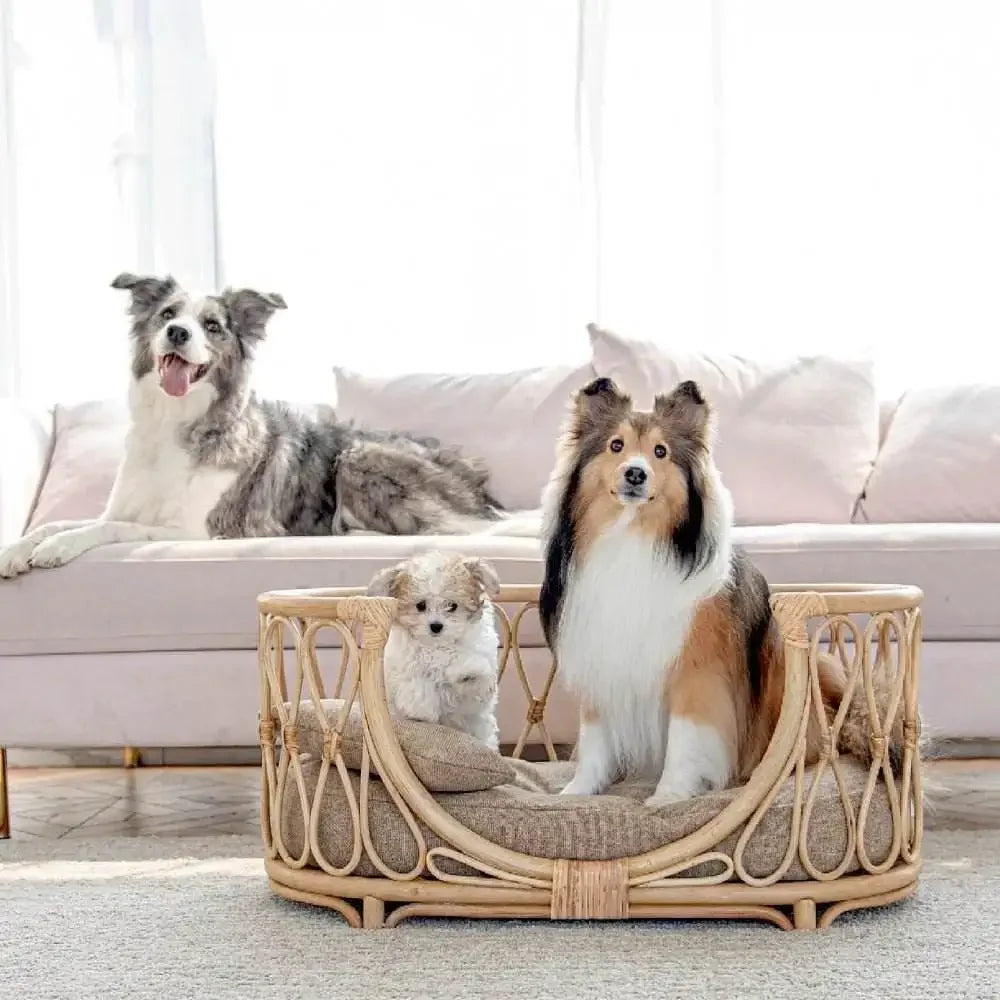 Japanese ins natural rattan dog cat pet bed teddy kennel princess bed summer removable cage
