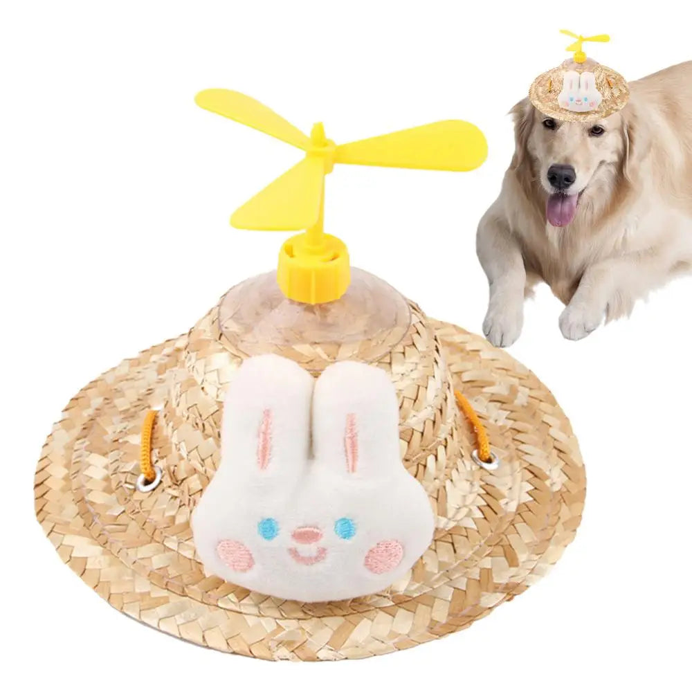 Hats for Cats Cute Woven Caps with Propeller for Dogs Puppy Sun Bucket Caps Small Dog Sombrero Hat Mexican Party Photo Prop