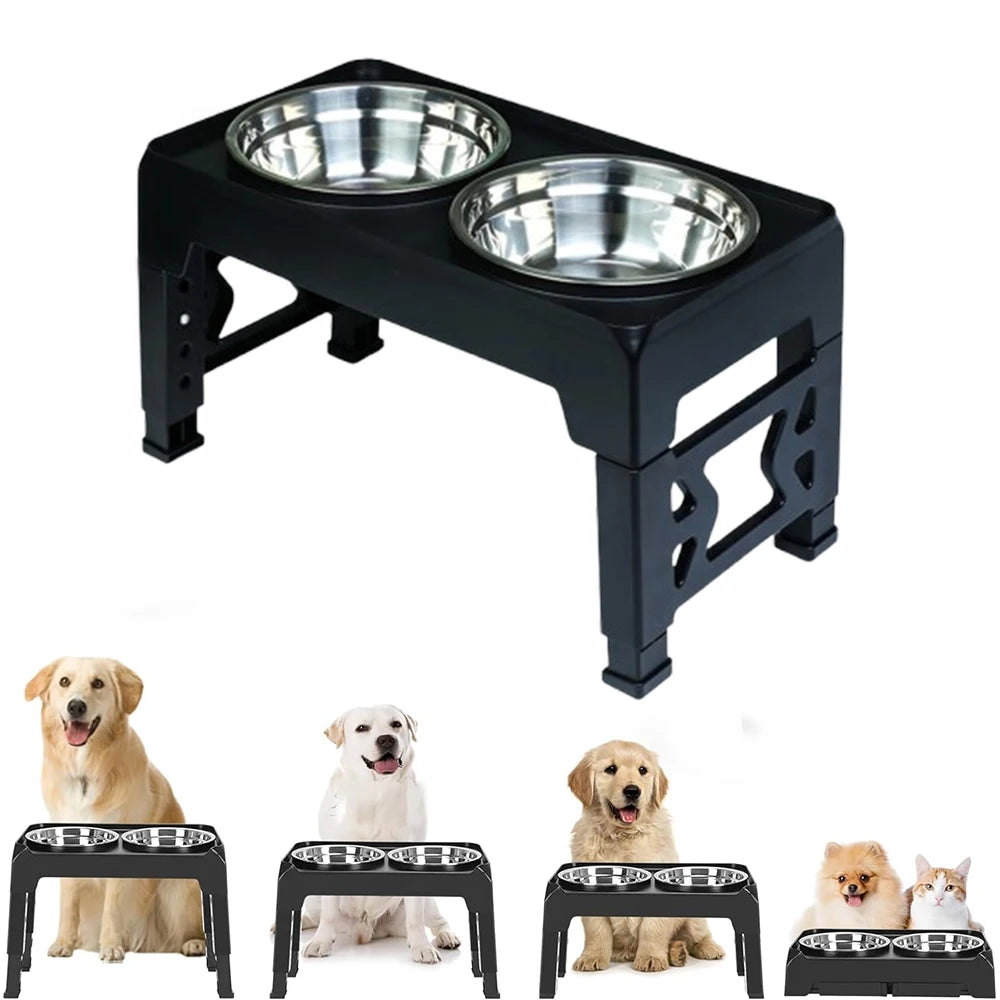 Elevated Dog Feeder Dogs Bowls Adjustable Raised Stand with Double Stainless Steel Food Water Bowls for Small Medium Large Dogs