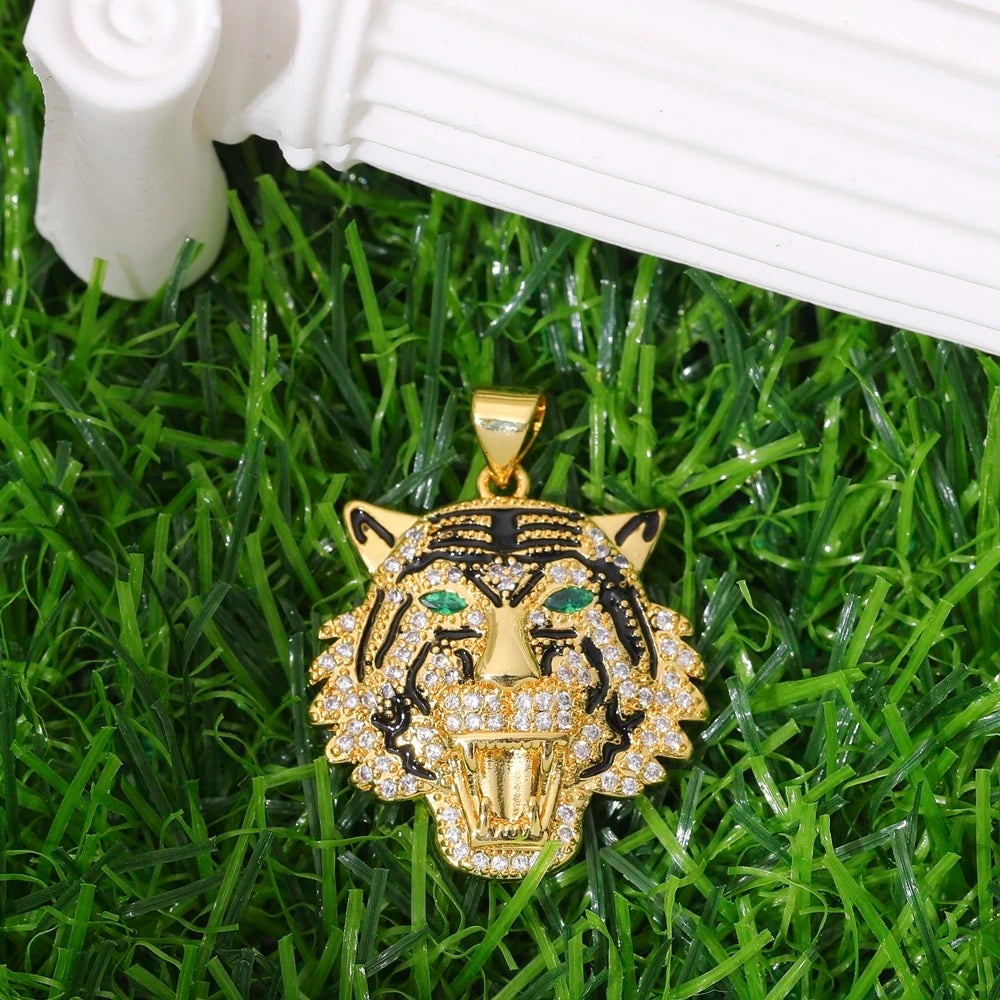 Juya 18K Real Gold Plated Cubic Zircon Bear Lion Bird Tiger Panther Head Leopard Charms For DIY Pendant Necklace Bracelet Making