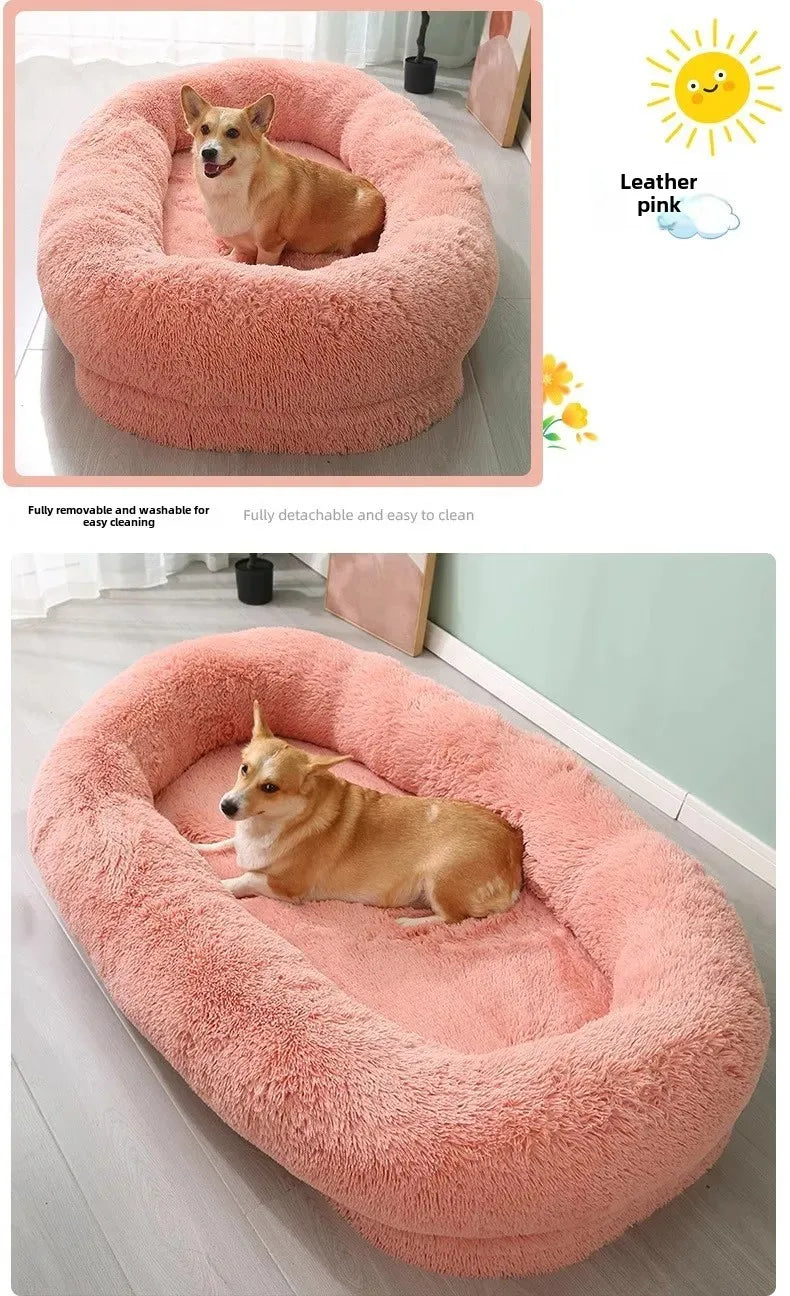 Plush Pet Bed with Pillow Quilt Winter Warm Large Foam Pad Pet Sleeping Pad Sofa Bed Removable and Washable Pet Kennel