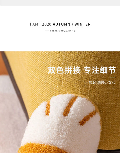 Winter Plush Slippers For Women Warm Cute Cat Paw Designer House Fur Slippers Indoor Bedroom Lovers Indoor Fluffy Shoes