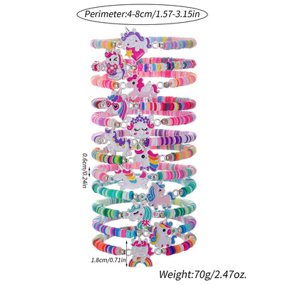 12Pcs/set Unicorn Cat Flower Charm Elastic Handmade Beaded Bracelets for Women Girls Birthday Party Jewelry Friendship Gift