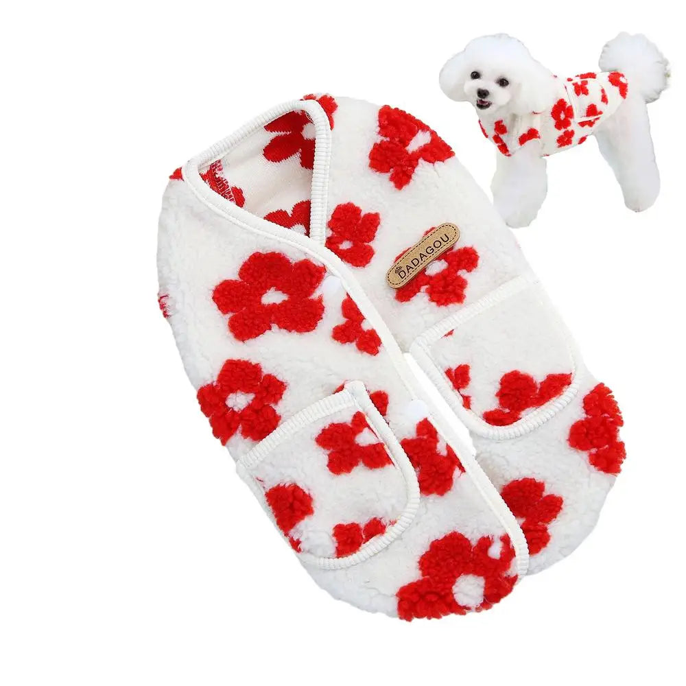 Dog Cold Weather Clothes Warm Open Back Winter Pet Clothes Cute Printed Floral Pattern Clothing For Daily Wear Walks Soft