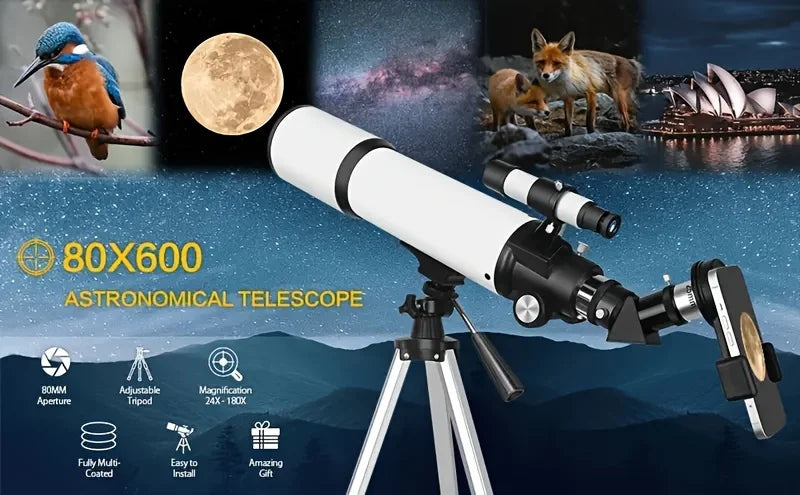BORWOLF 80600 Professional Astronomical Telescope 180X Monocular 80MM Large-Aperture for Stargazing Bird Watching Moon Nebula