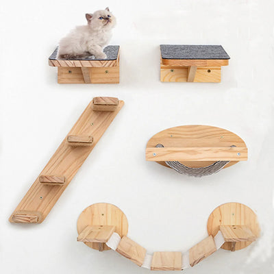 Wall Mounted Cat Climbing Shelves Cat Steps With Felt Scraper For Cat Scratching Post Tower Tree Toys Pet Furniture Wooden