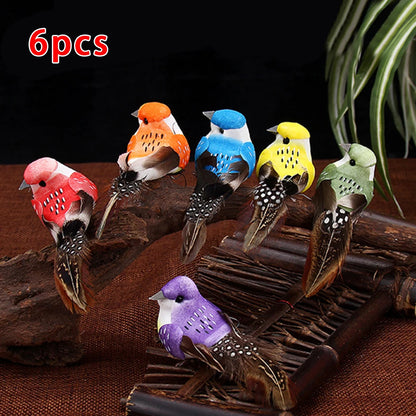 6pcs Christmas Tree Simulation Birds Perched Woodland Fake Feather Birds Garden Decoration Outdoor Garden Party Prop Decoration