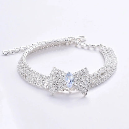 Adjustable Crystal Pet Necklace Cute Rhinestone BowTie Dog Collars Kitten Puppy Jewelry Necklace Photo Props for Small Animals