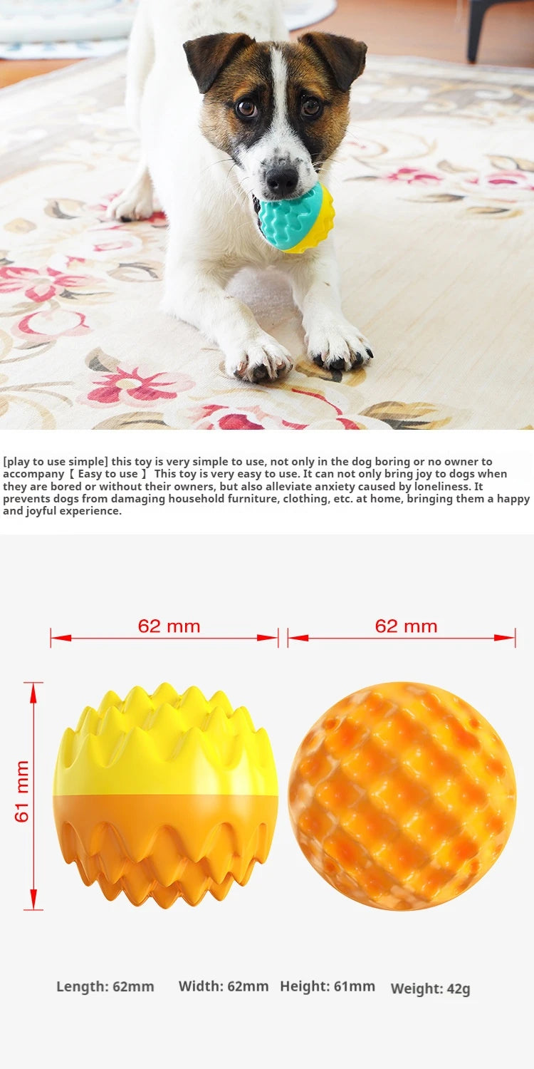 Pet toy ball chews, cleans teeth, is resistant to biting, cat toy chews, emits sound, elastic dog toy ball