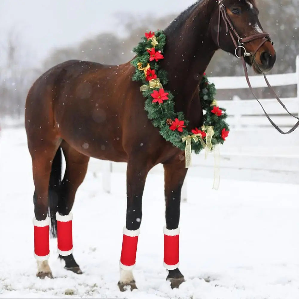 Red Santa Horse Leg Wraps Red Horse Leg Wraps Faux Fur Standing Wraps For Horses Christmas Horse Leggings With Bubble Velvet