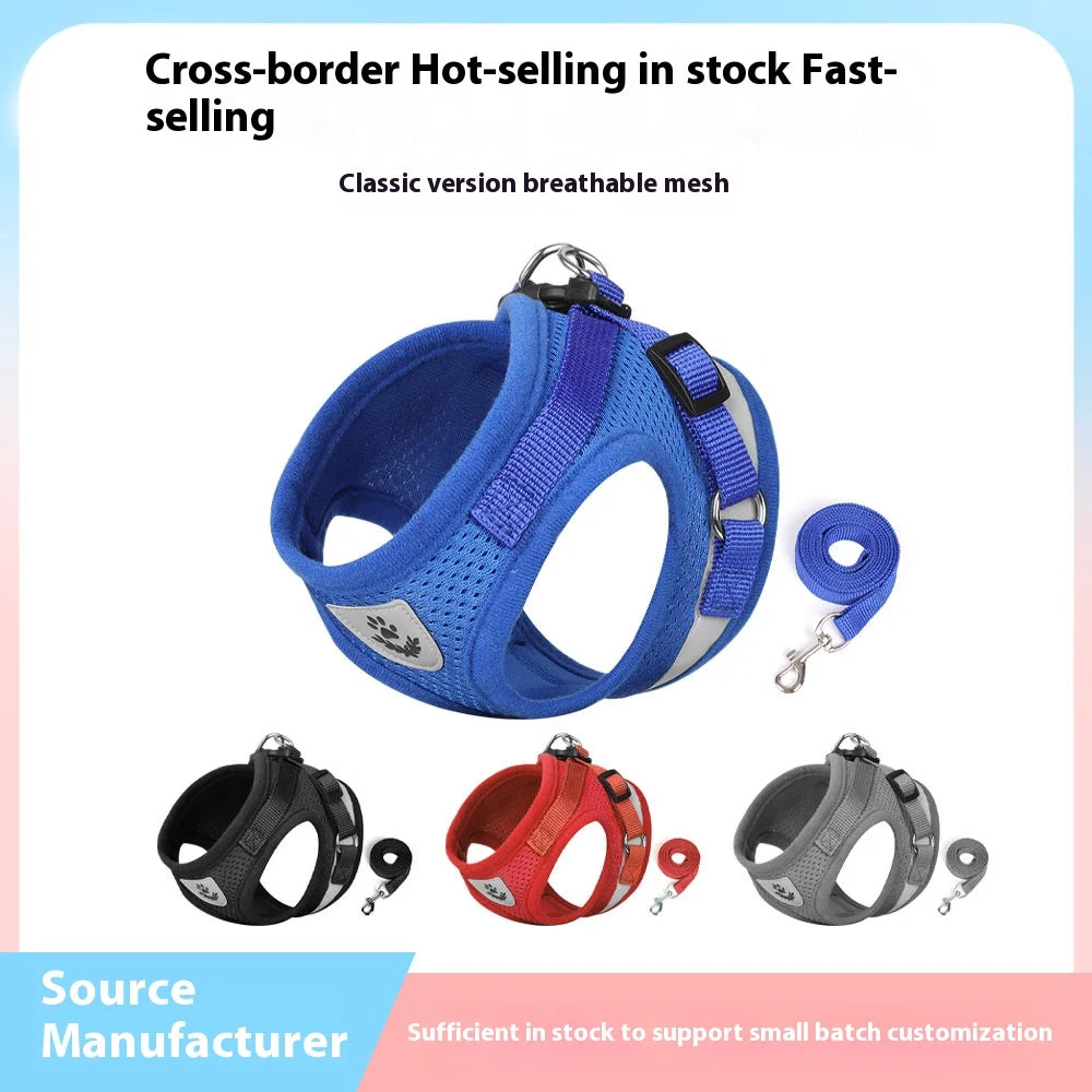New breathable pet chest harness vest style reflective dog leash pet leash