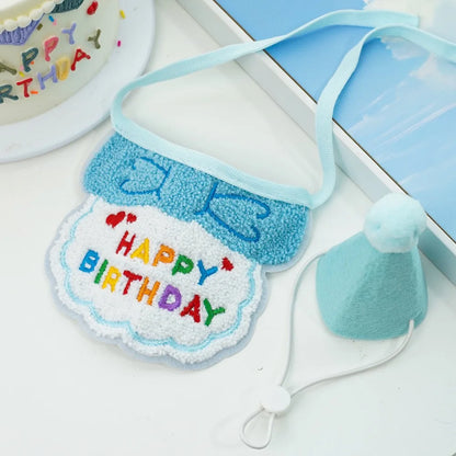 Lightweight Polyester Pet Cat Collars Birthday Decorate Puppy Chihuahua Saliva Necklace Cap Lace Up Adjustable Kitten Bandana