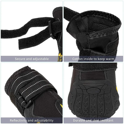 4pcs/set Pet Dog Shoes Reflective Waterproof Dog Boots Warm Snow Rain Pet Booties Anti-slip Socks Footwear For Medium Large Dogs