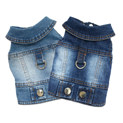 Dark Washed Dog Denim Jacket for Small Medium Dogs, Puppy Sleeveless Jeans Coat with D Ring Chihuahua Yorkie Clothes Pet Apparel
