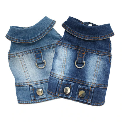 Dark Washed Dog Denim Jacket for Small Medium Dogs, Puppy Sleeveless Jeans Coat with D Ring Chihuahua Yorkie Clothes Pet Apparel