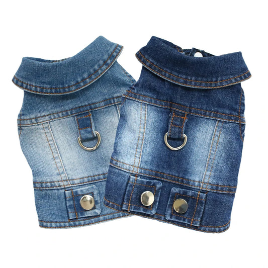 Dark Washed Dog Denim Jacket for Small Medium Dogs, Puppy Sleeveless Jeans Coat with D Ring Chihuahua Yorkie Clothes Pet Apparel