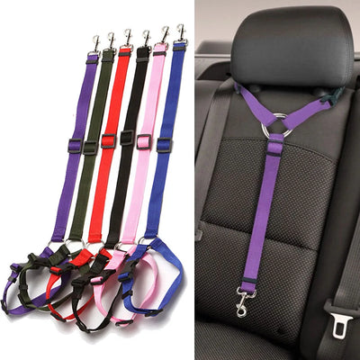 Dog Safety Seat Belts Strap Car Headrest Restraint Adjustable Nylon Seatbelt for Dog Pet Cat Vehicle Seatbelt for Harness Collar