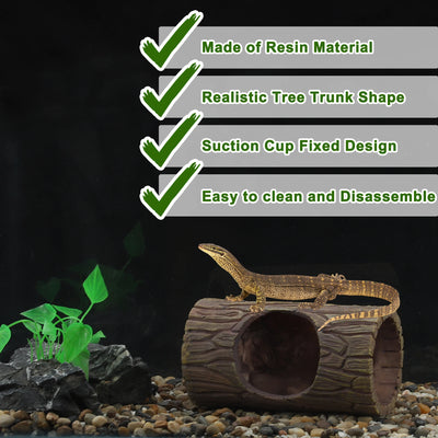 UXCELL Pets Reptile Hide Cave Habitat Shelter Resin Tree Reptile Artificial Woods with 2pcs Suction Cup Habitat Decoration