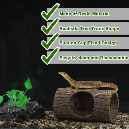 UXCELL Pets Reptile Hide Cave Habitat Shelter Resin Tree Reptile Artificial Woods with 2pcs Suction Cup Habitat Decoration