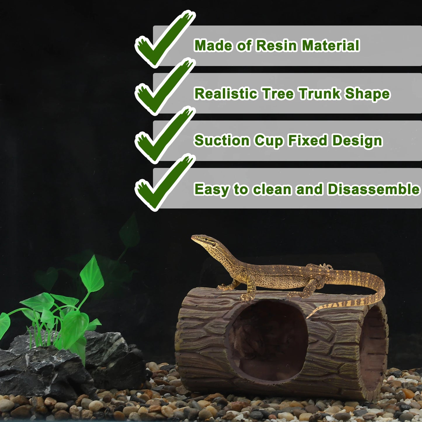 UXCELL Pets Reptile Hide Cave Habitat Shelter Resin Tree Reptile Artificial Woods with 2pcs Suction Cup Habitat Decoration
