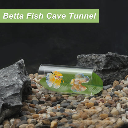 UXCELL Fish Tank Accessories Hollow Acrylic Betta Fish Cave with Betta Leaf Suction Cup Clear 1 Set Reptile Habitat Décor