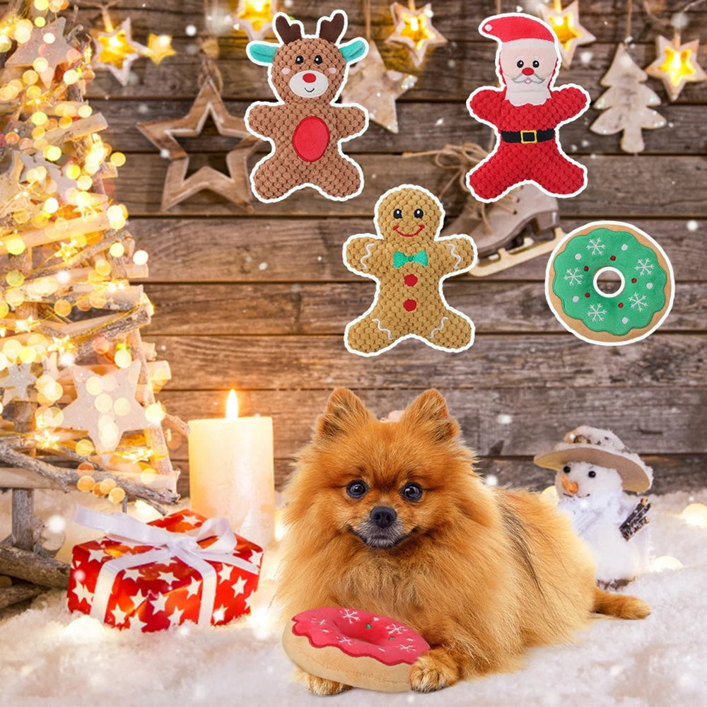 Dog Christmas Toy Plus Toy Cute Santa Elk Gingerbread Man Donut Chew Toy Dog Toy