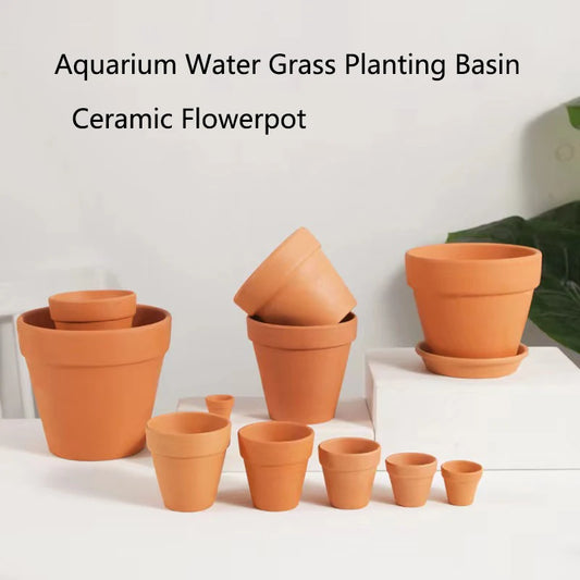 Red Mud Aquarium Decoration For Water Grass Fish Tank Mini Pot Polka Water Potted Planting Cylinder Cup Ceramic Flowerpot New