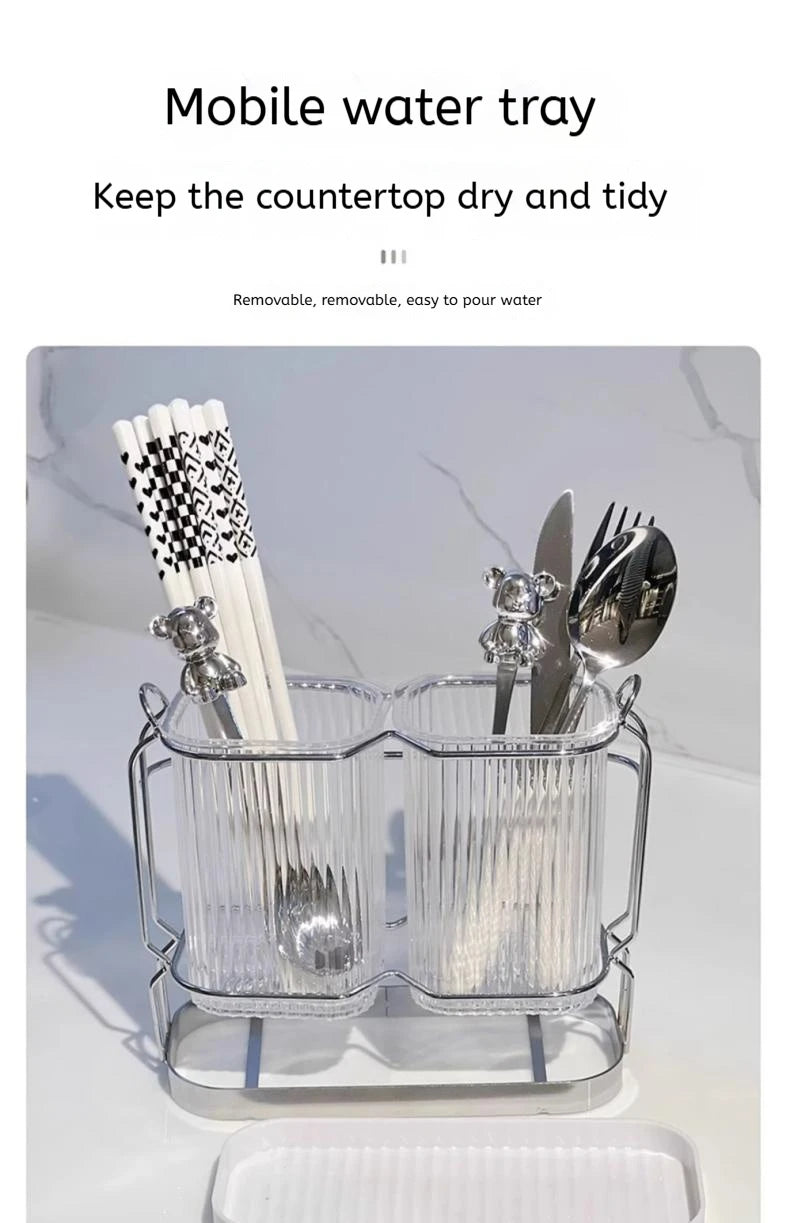 Wall Mounted Kitchen Cutlery Organizer Light Luxury Chopstick Spoon Holder Stainless steel Utensil Drying Rack