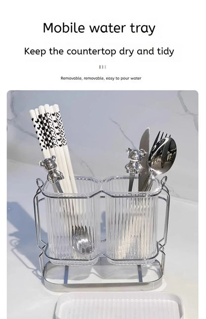 Wall Mounted Kitchen Cutlery Organizer Light Luxury Chopstick Spoon Holder Stainless steel Utensil Drying Rack